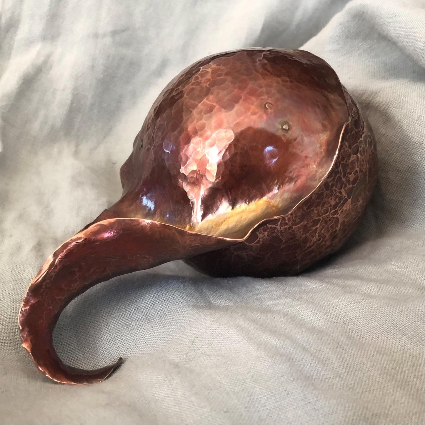 Sculptural hammered copper jar with lid // Hammer-raised round jar // Angle-raised copper vessel // Globe Urn