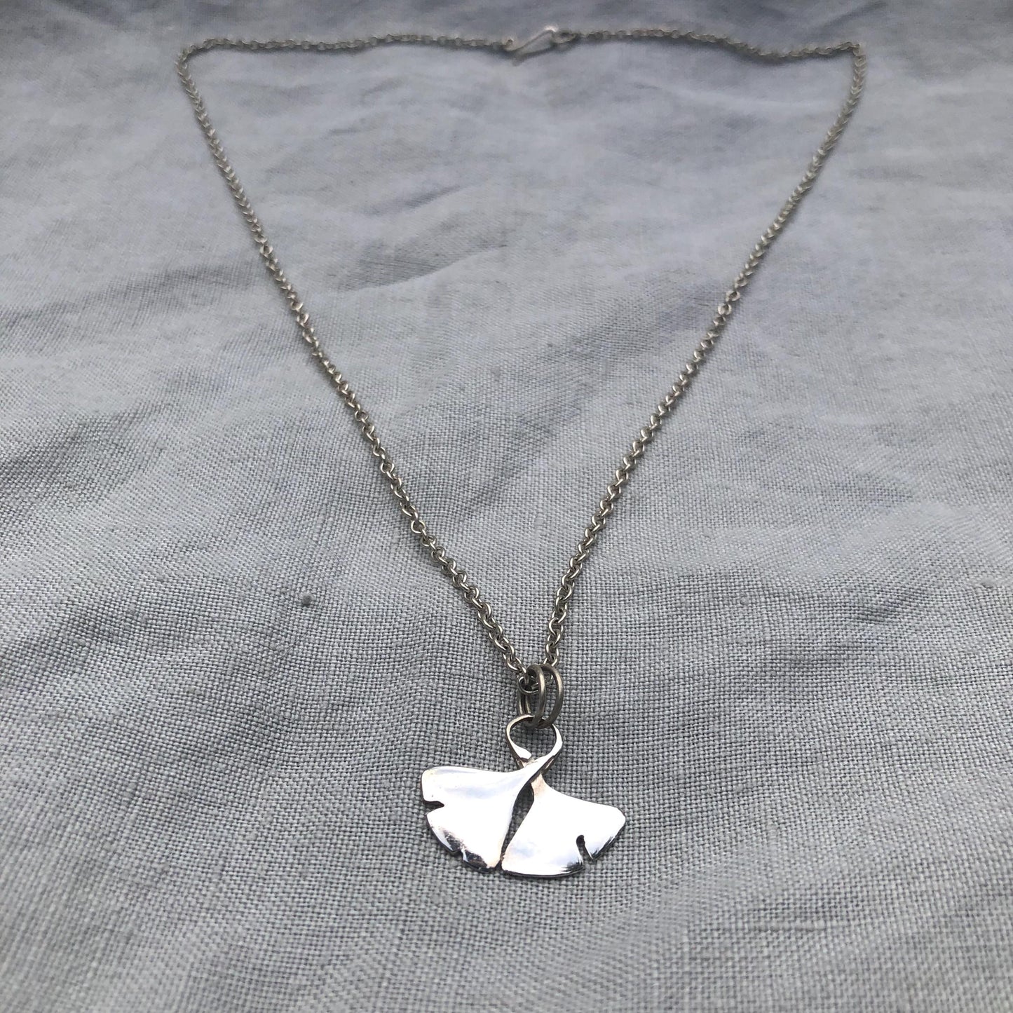 Ginkgo leaf pendant in argentium sterling silver
