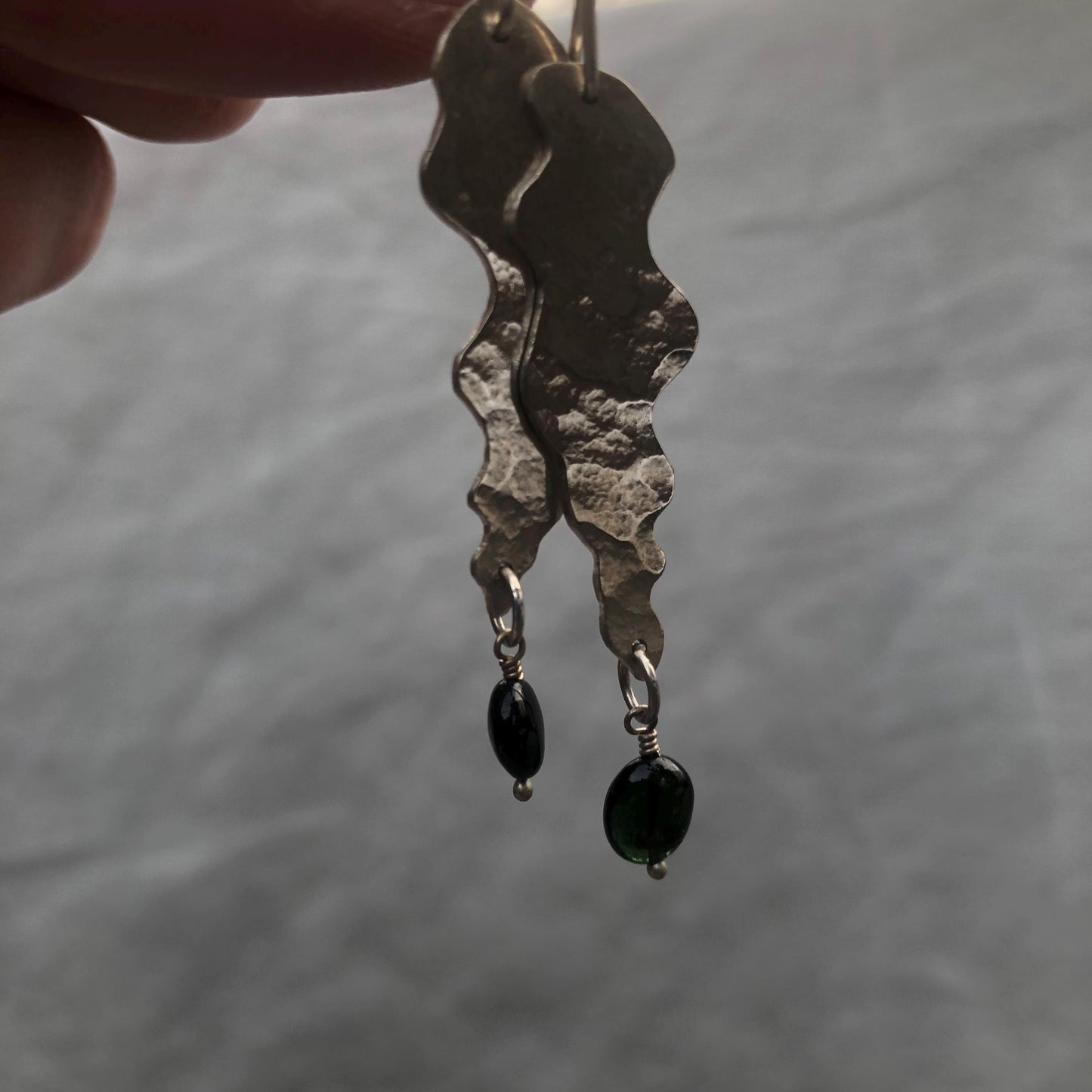 Dark green tourmaline statement earrings in argentium sterling silver