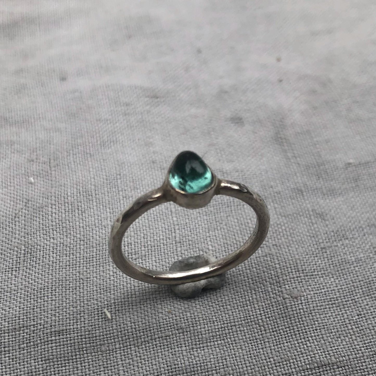 Teal teardrop tourmaline ring in argentium sterling silver, U.S. size 8 3/4