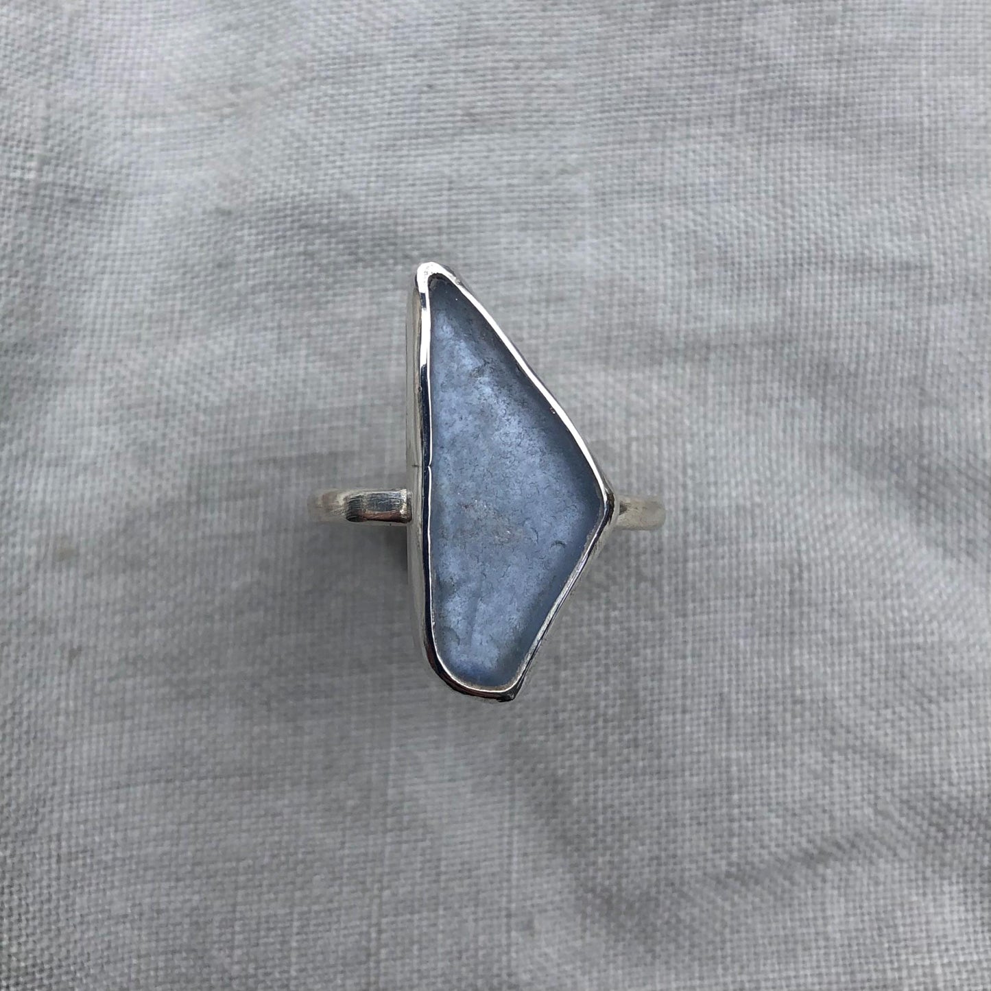 Light blue sea glass ring in argentium sterling silver // Geometric sea glass ring // Found beach glass ring // U.S. size 6 3/4
