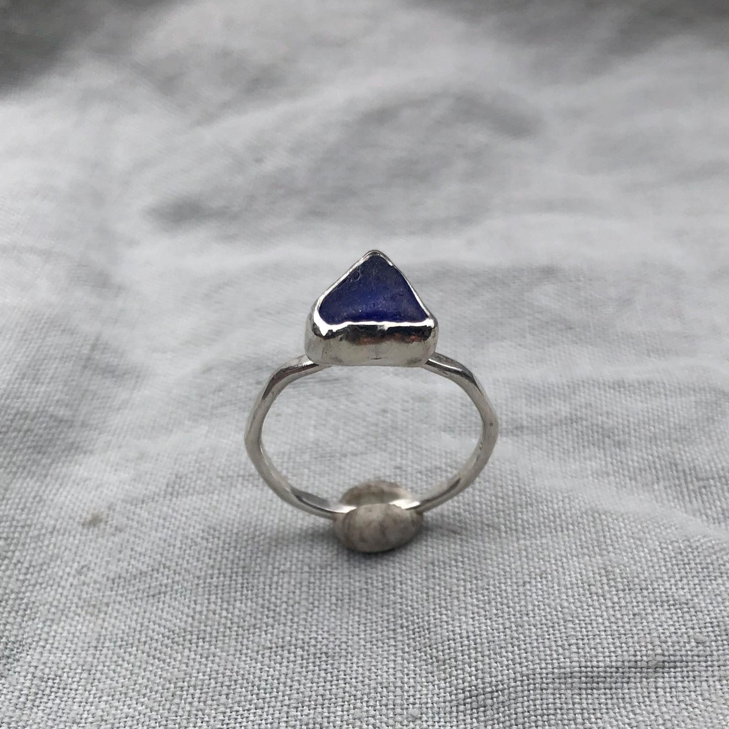 Electric blue sea glass ring in argentium sterling silver // Found beach glass ring // U.S. size 7 1/2