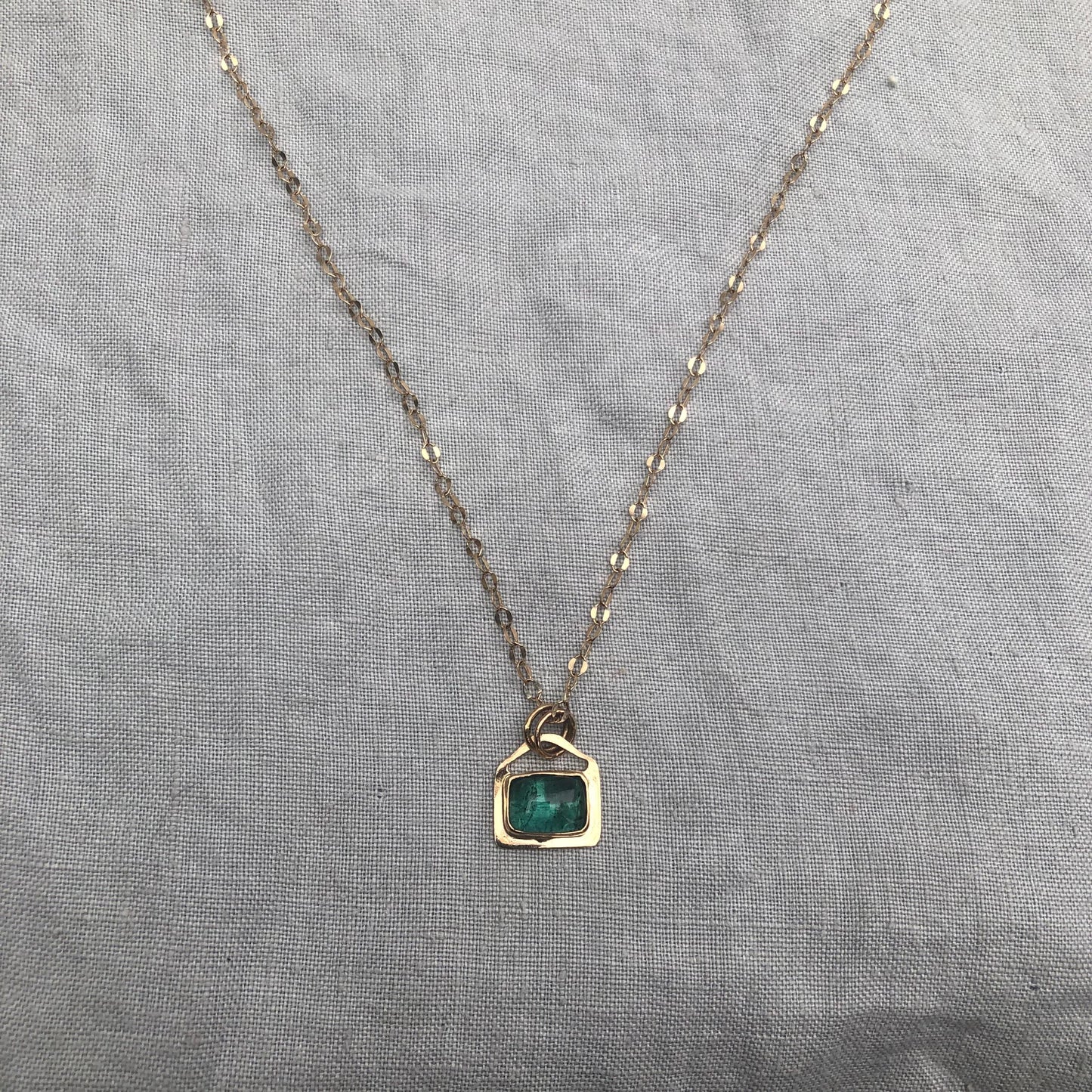 Solid gold teal green tourmaline pendant // 14k blue-green tourmaline necklace