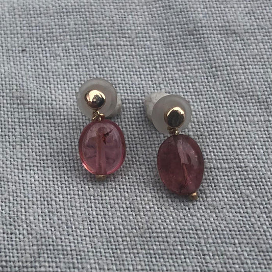 Solid gold stud earrings with removable pink tourmaline gemstones