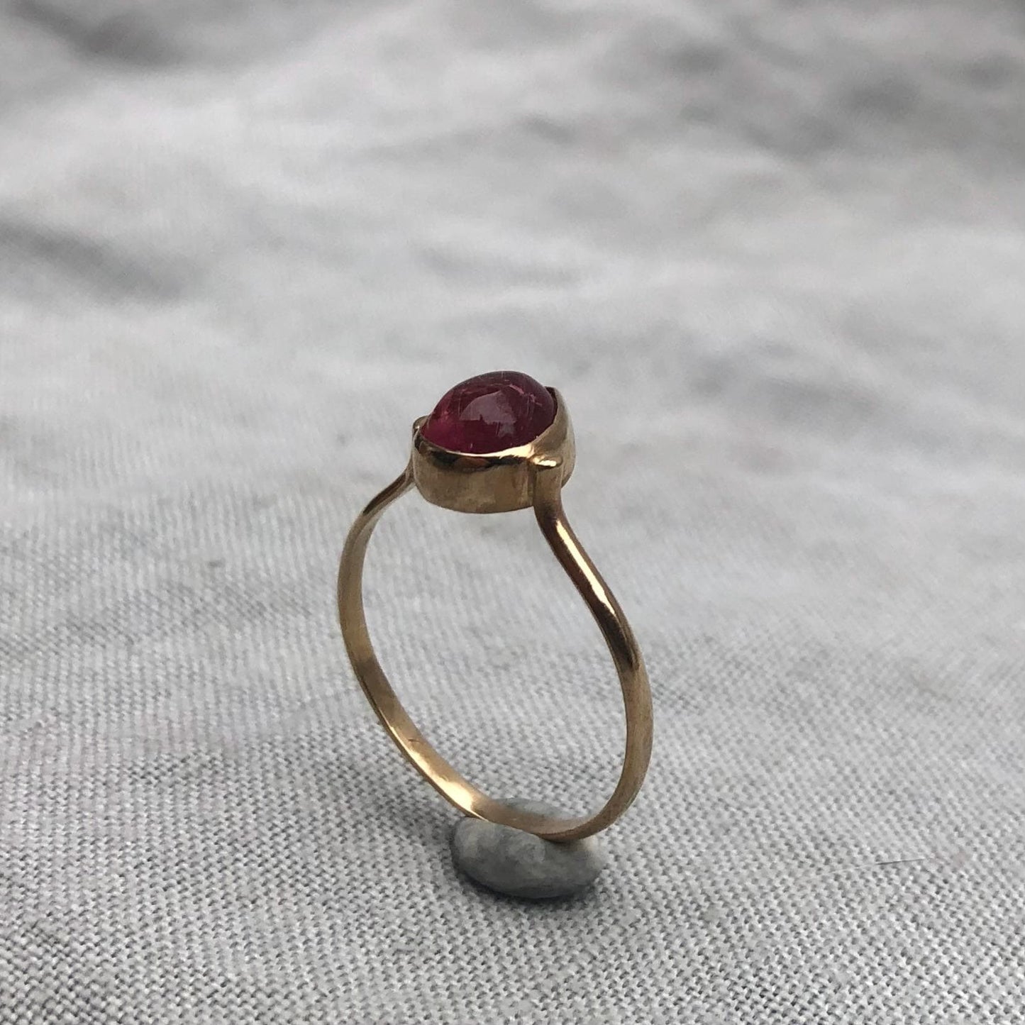 Solid gold pink tourmaline ring // U.S. size 7 1/2 // October birthstone ring