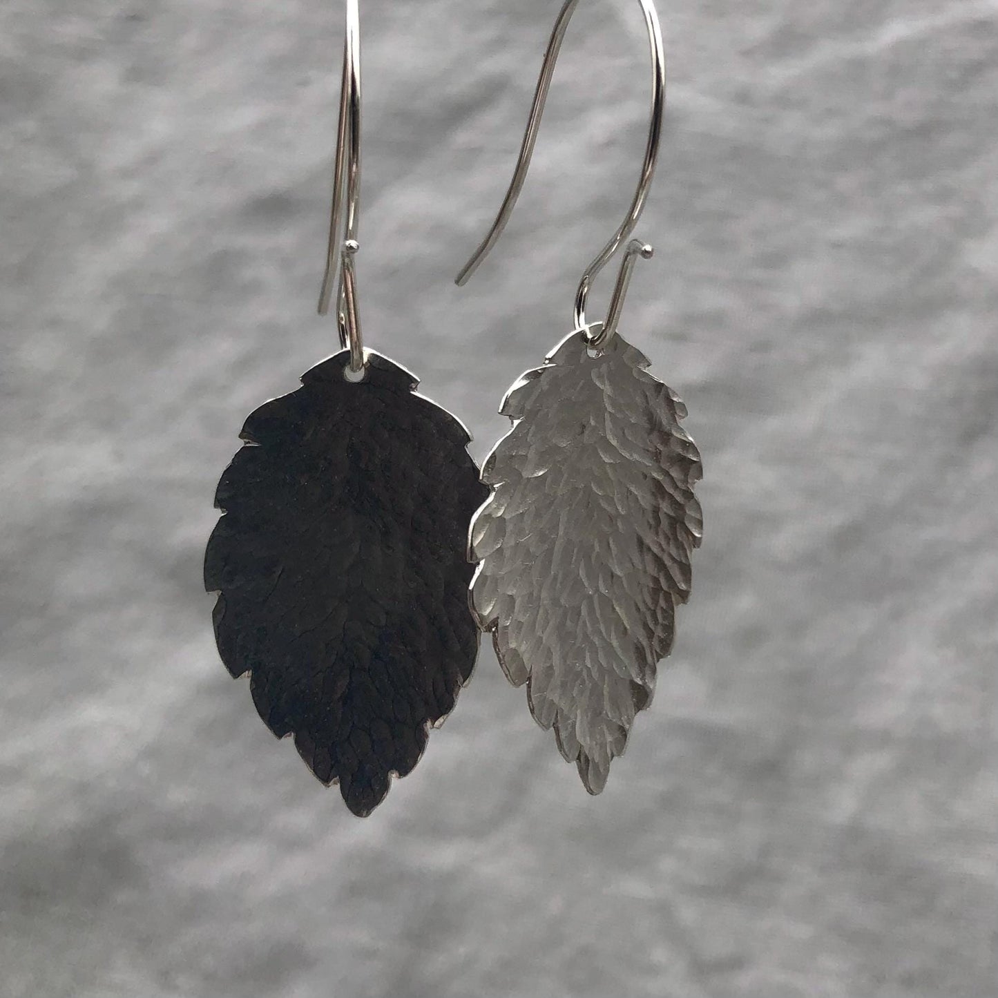 Beech leaf earrings in hammered argentium sterling silver // Botanical earrings