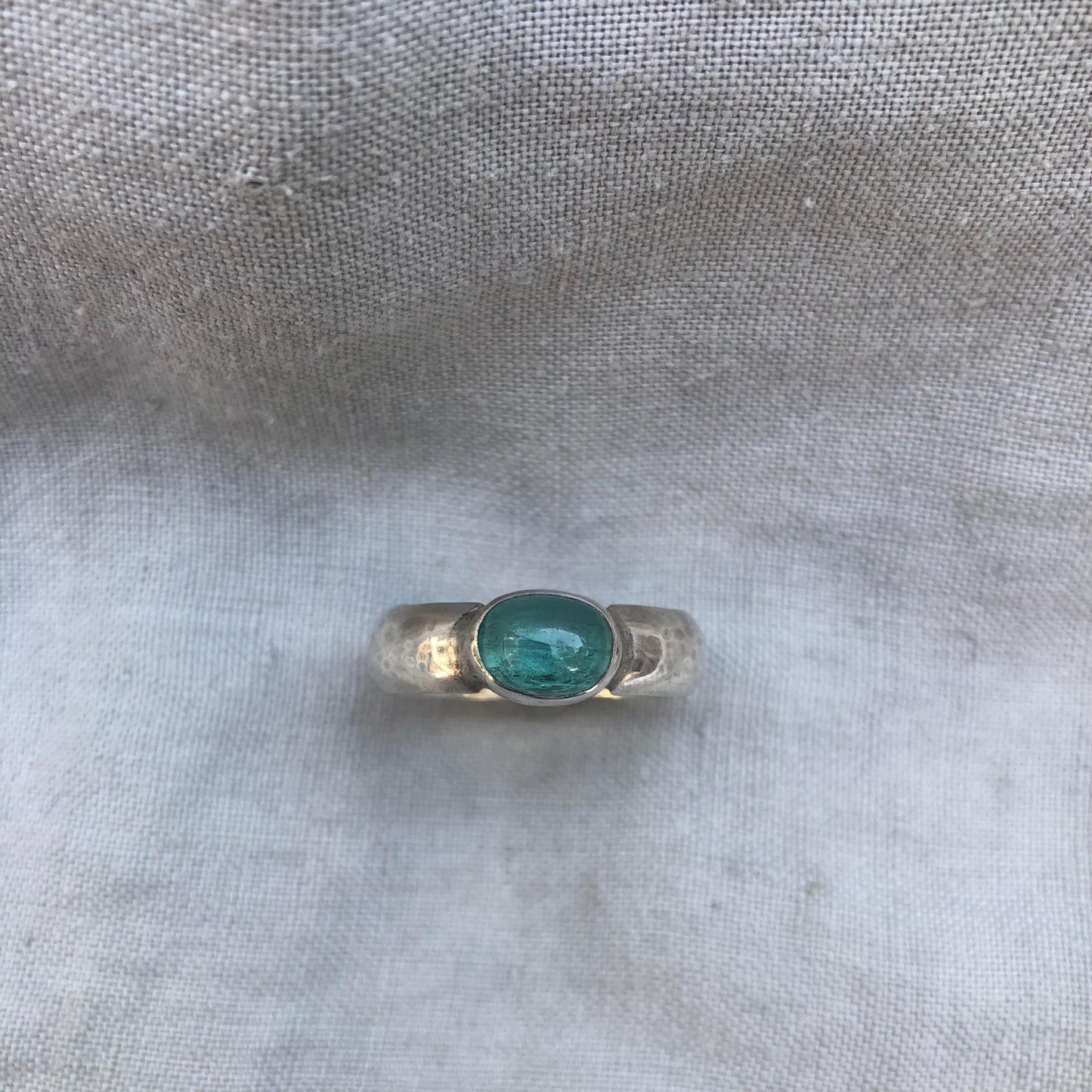 Paraiba blue tourmaline ring in argentium sterling silver, U.S. size 11