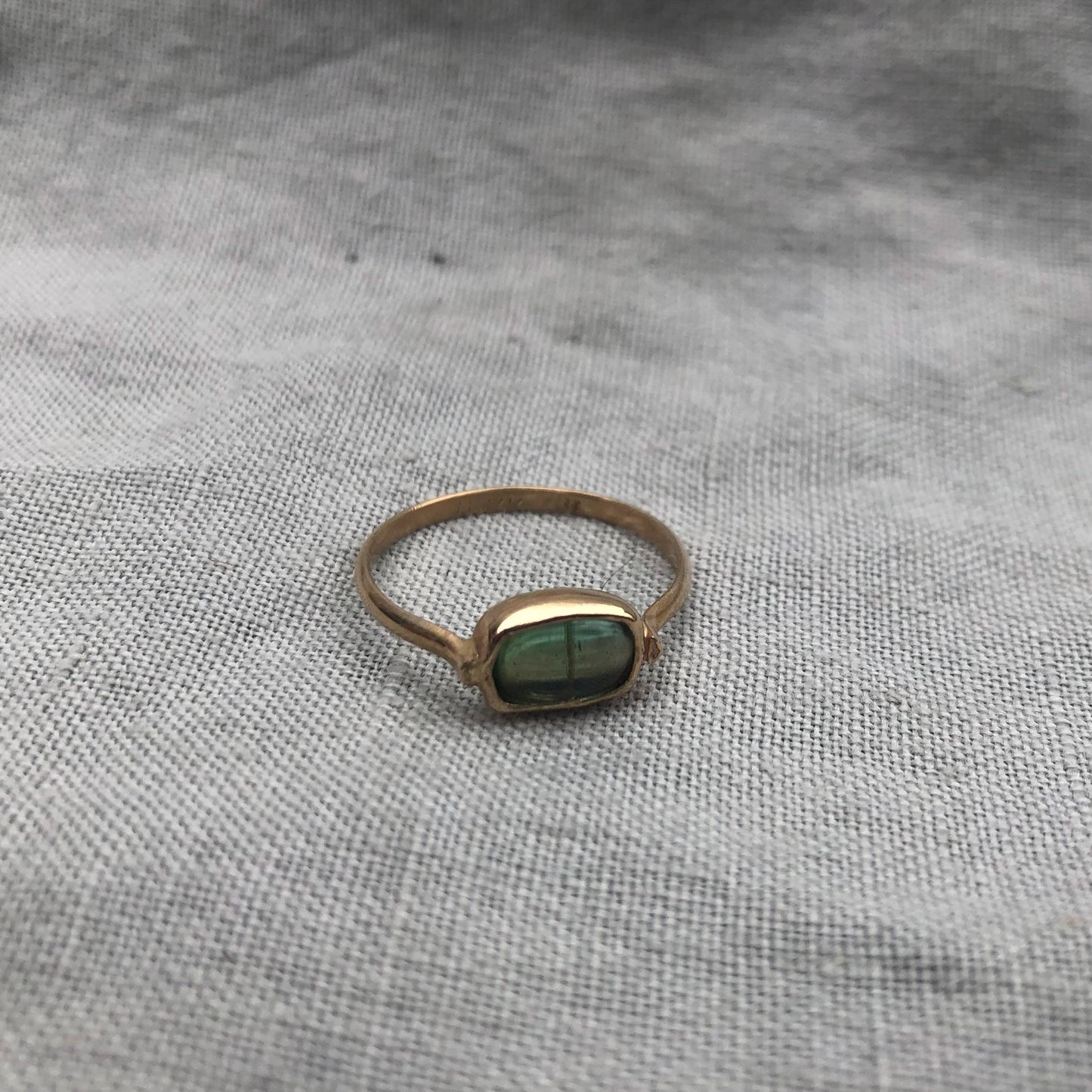 Solid gold green tourmaline ring // U.S. size 6 1/2 // October birthstone ring // Pear green tourmaline ring