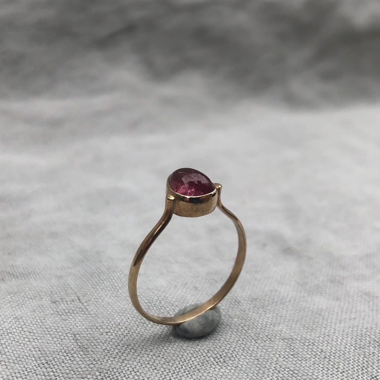 Solid gold pink tourmaline ring // U.S. size 7 1/2 // October birthstone ring