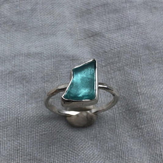 Turquoise colored sea glass ring in argentium sterling silver // Aqua beach glass ring // Found sea glass ring // U.S. size 6