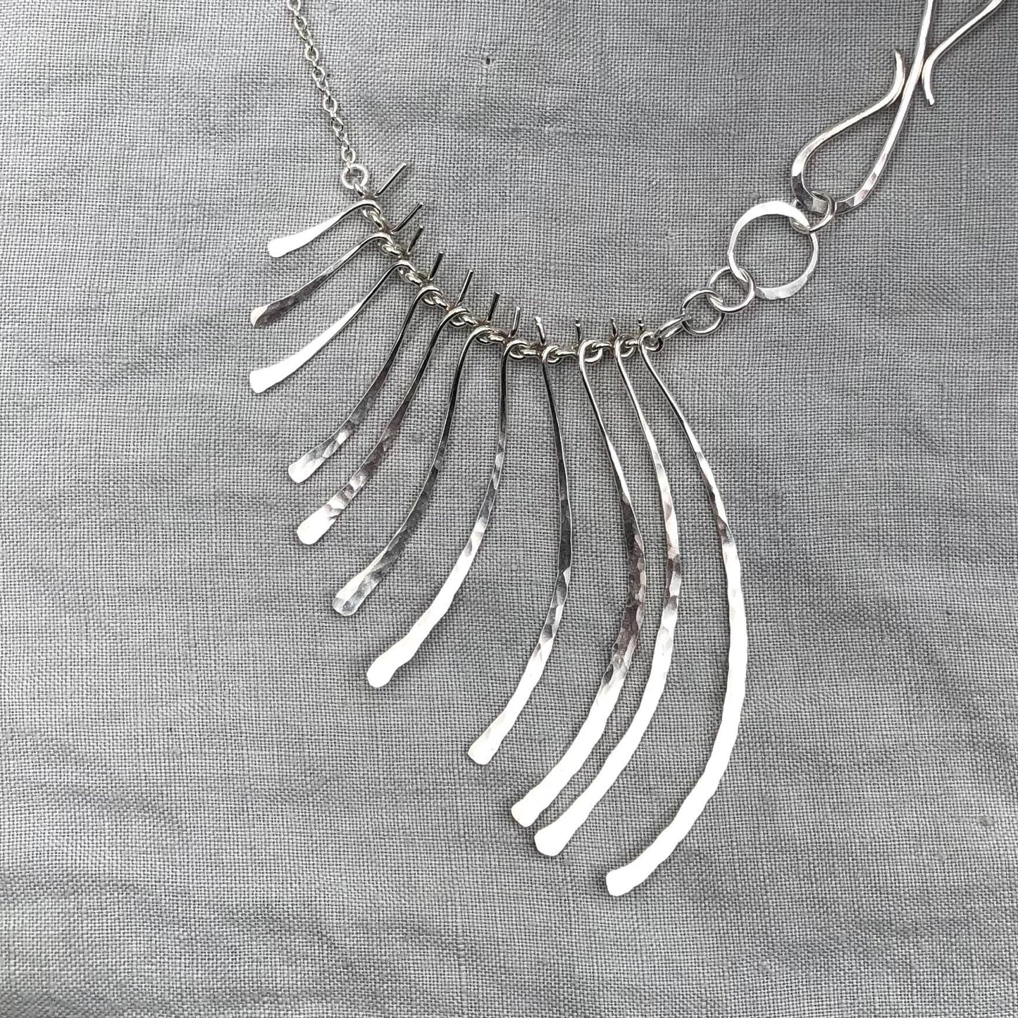 Asymmetrical statement mixed-chain bib necklace in argentium sterling silver // Bare bones necklace