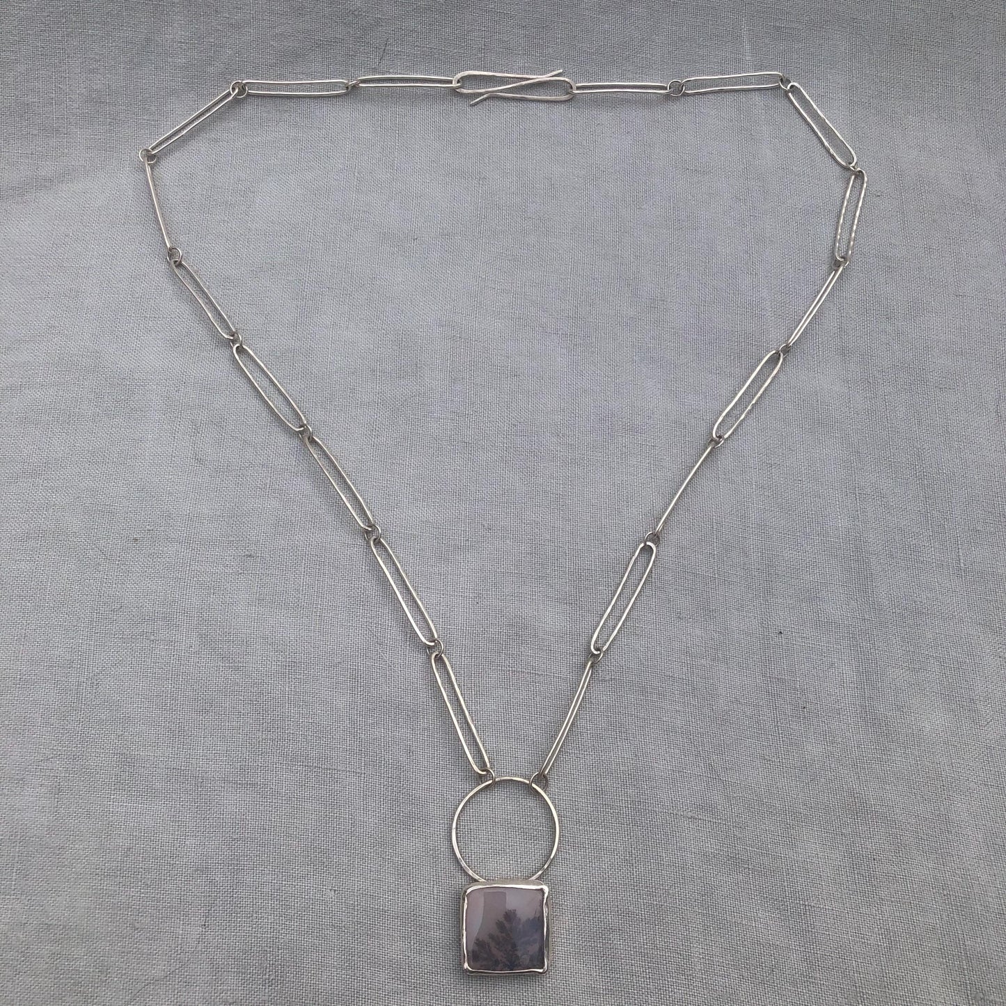 Dendritic agate pendant in argentium sterling silver // Moon pendant