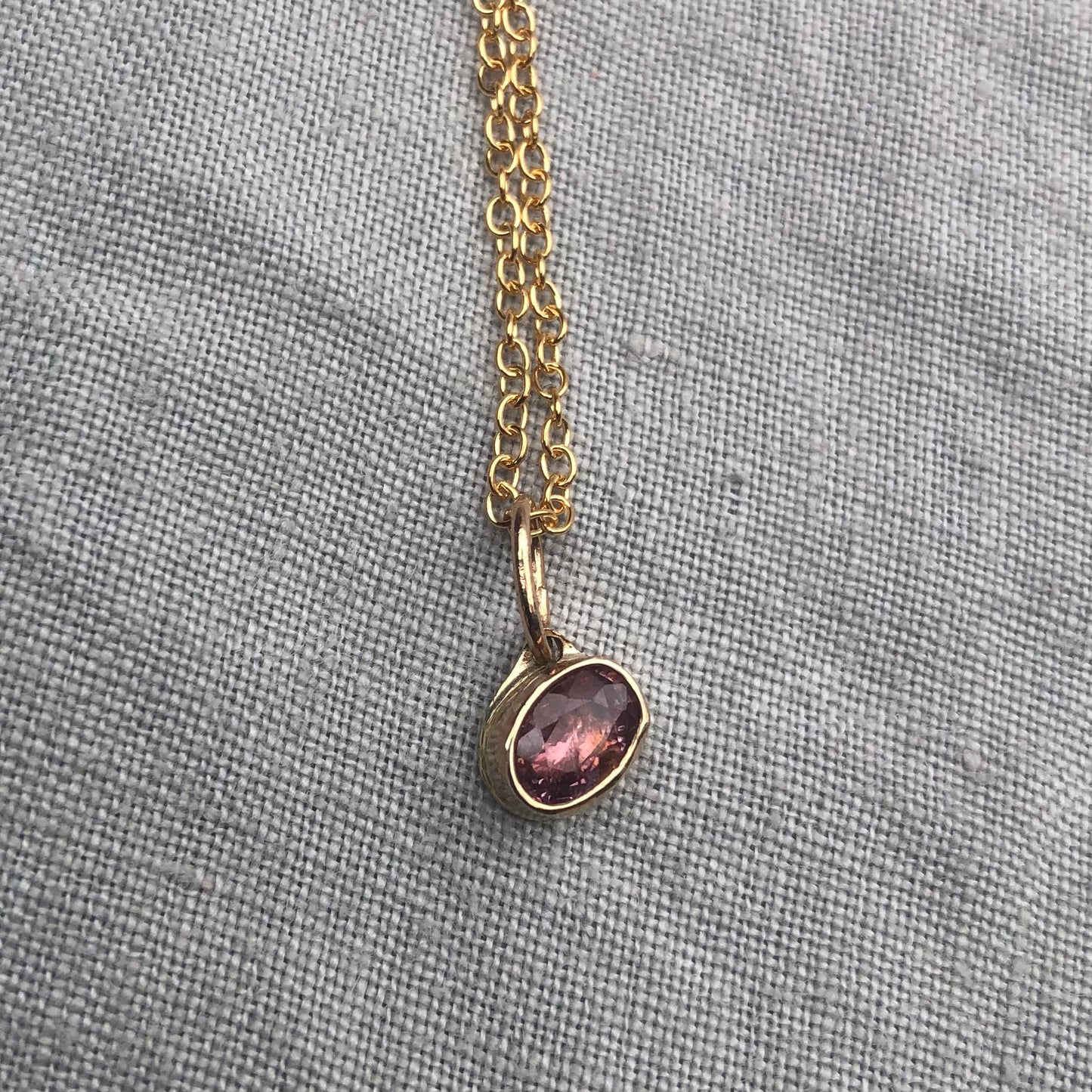 Solid gold padparadscha sapphire charm pendant // Asymmetrical unheated pink sapphire 14 karat gold necklace
