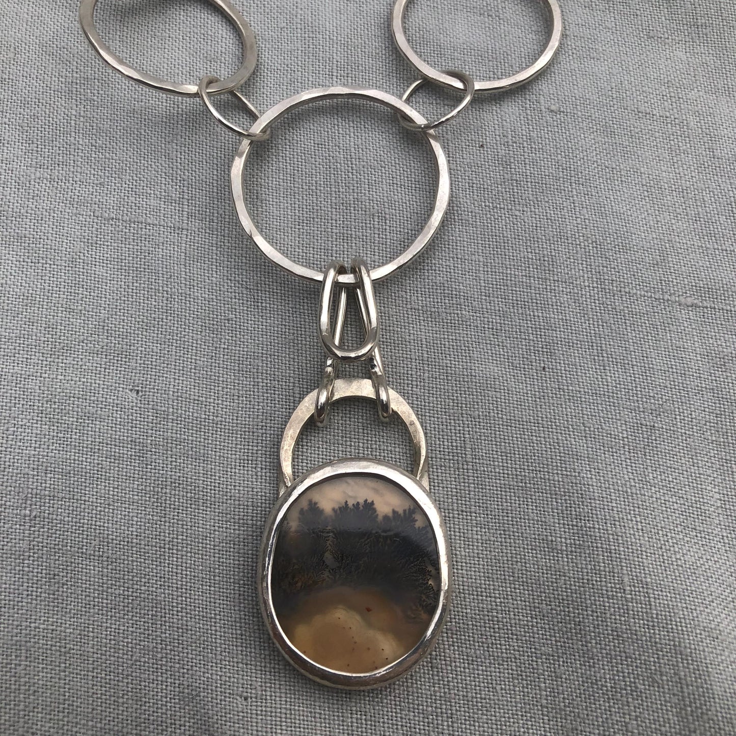 Dendritic agate pendant with a chunky handmade argentium sterling silver chain