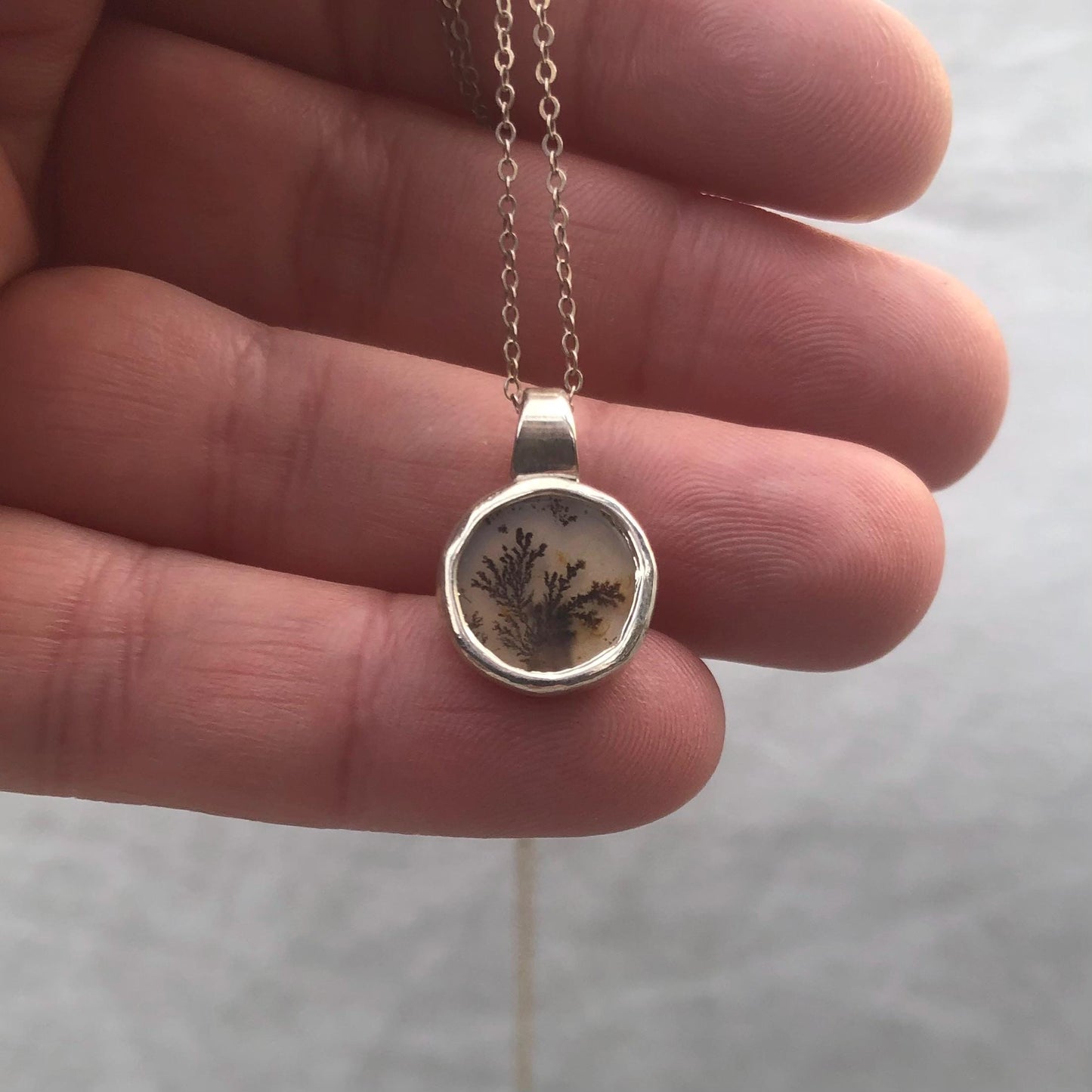 Dendritic agate pendant in argentium sterling silver // Tiny dendritic agate pendant no. 2