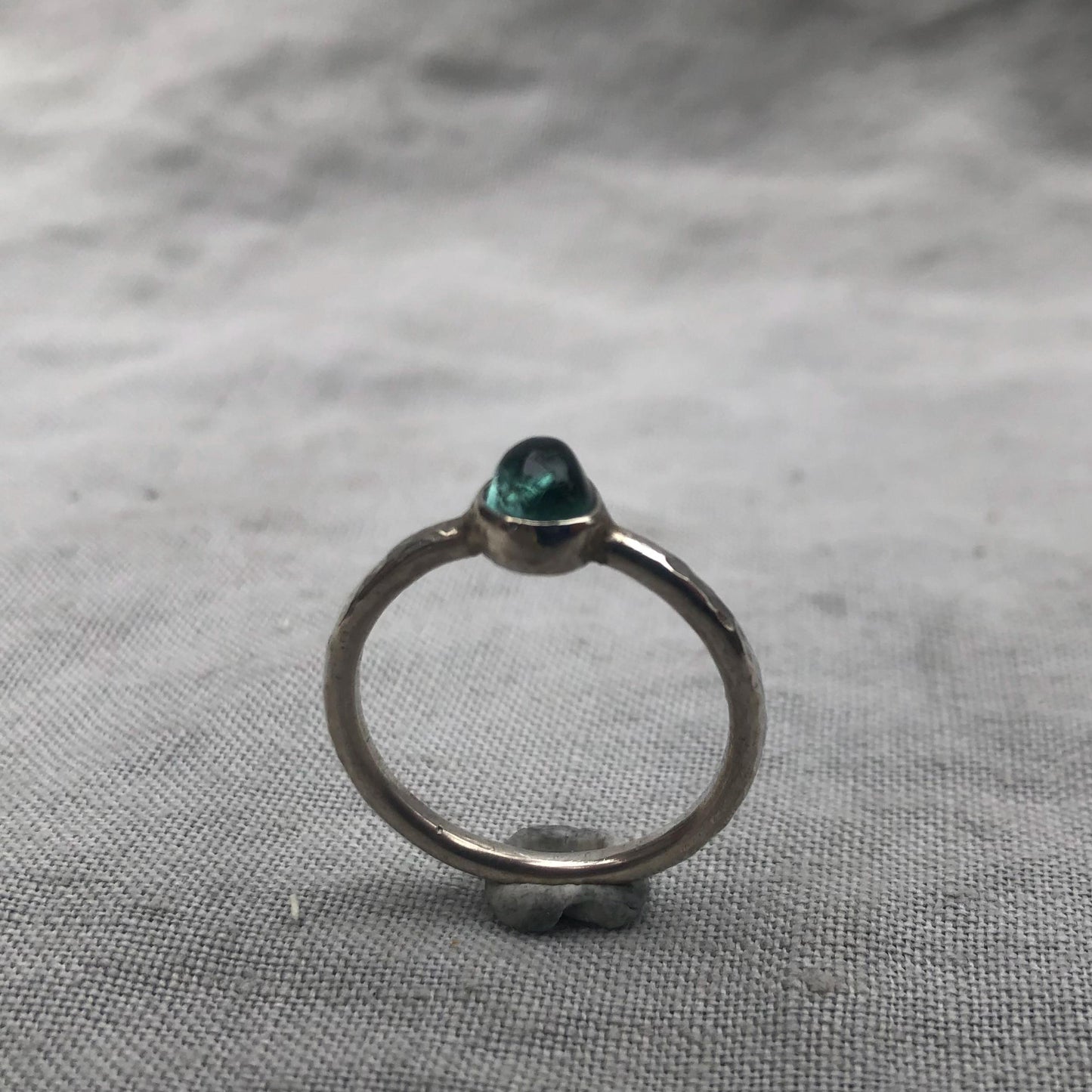 Teal teardrop tourmaline ring in argentium sterling silver, U.S. size 8 3/4