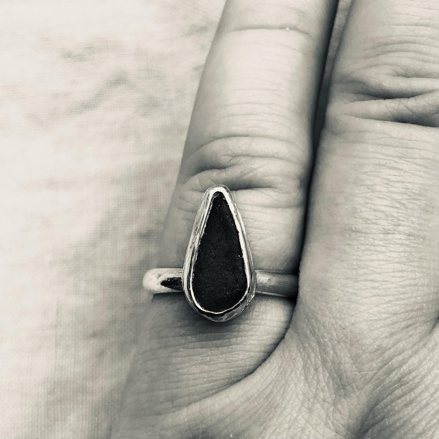 Blue sea glass ring in argentium sterling silver // Found beach glass ring // U.S. size 7