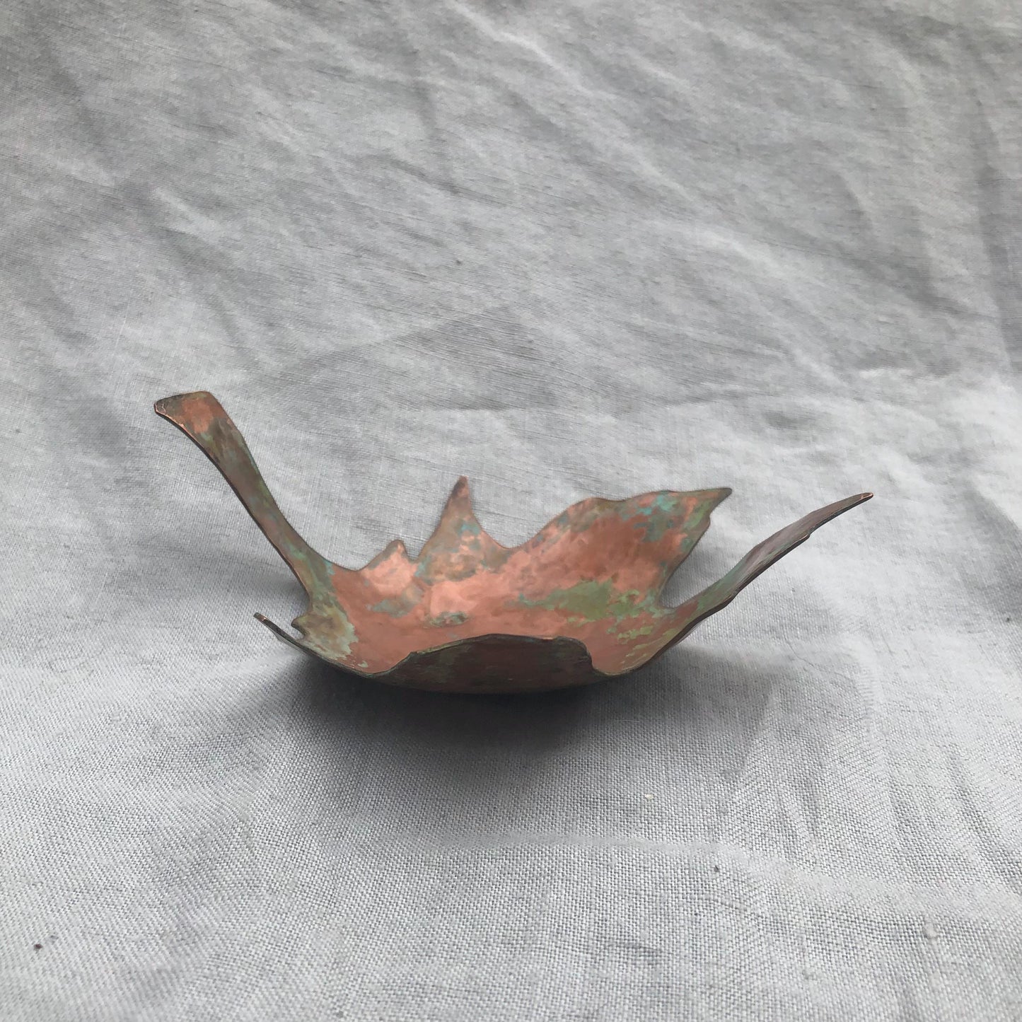Maple leaf bowl in copper with verdigris patina