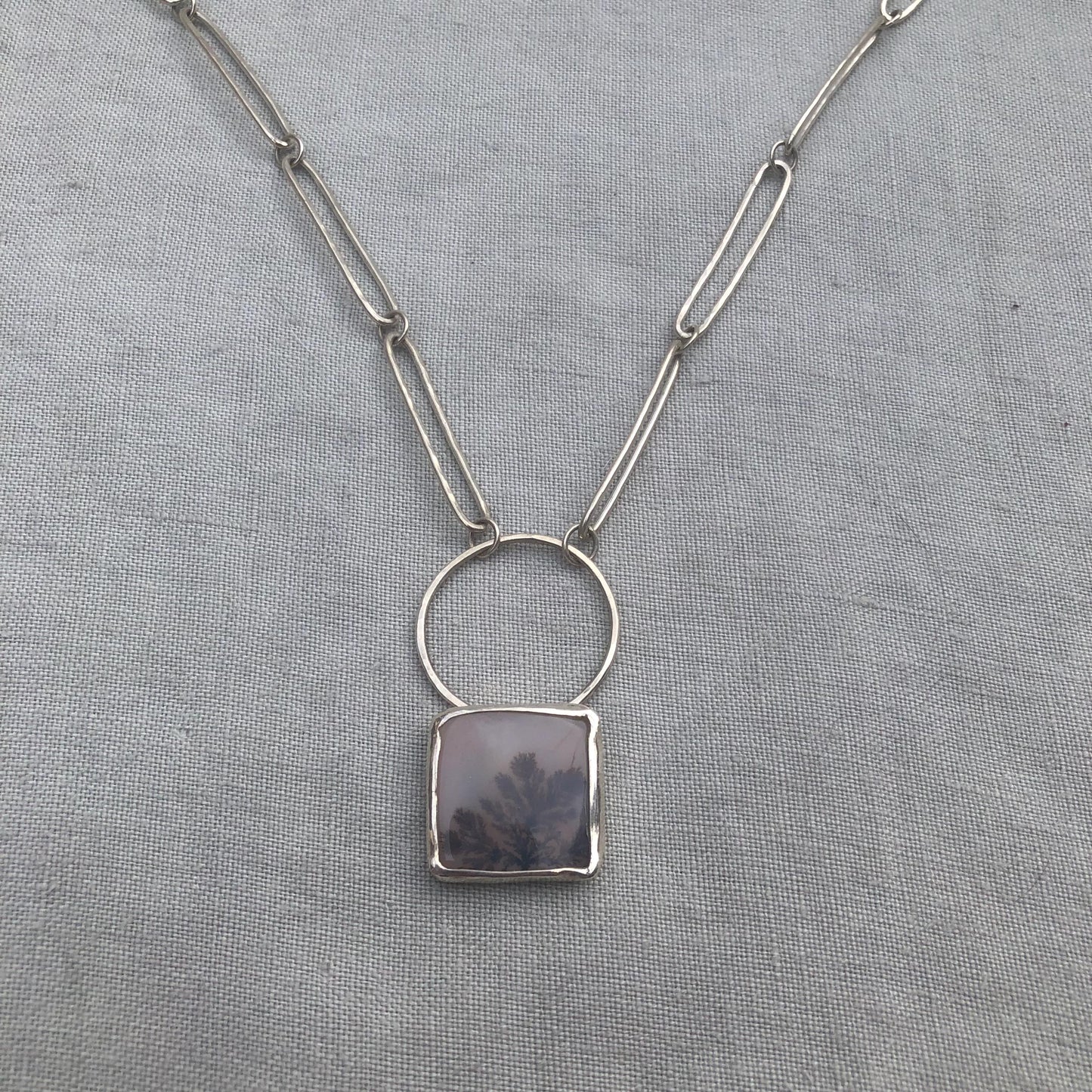 Dendritic agate pendant in argentium sterling silver // Moon pendant