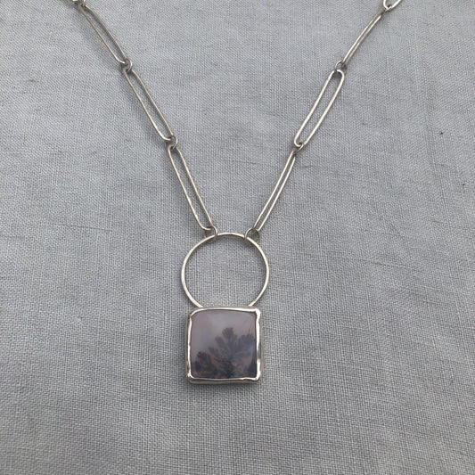 Dendritic agate pendant in argentium sterling silver // Moon pendant