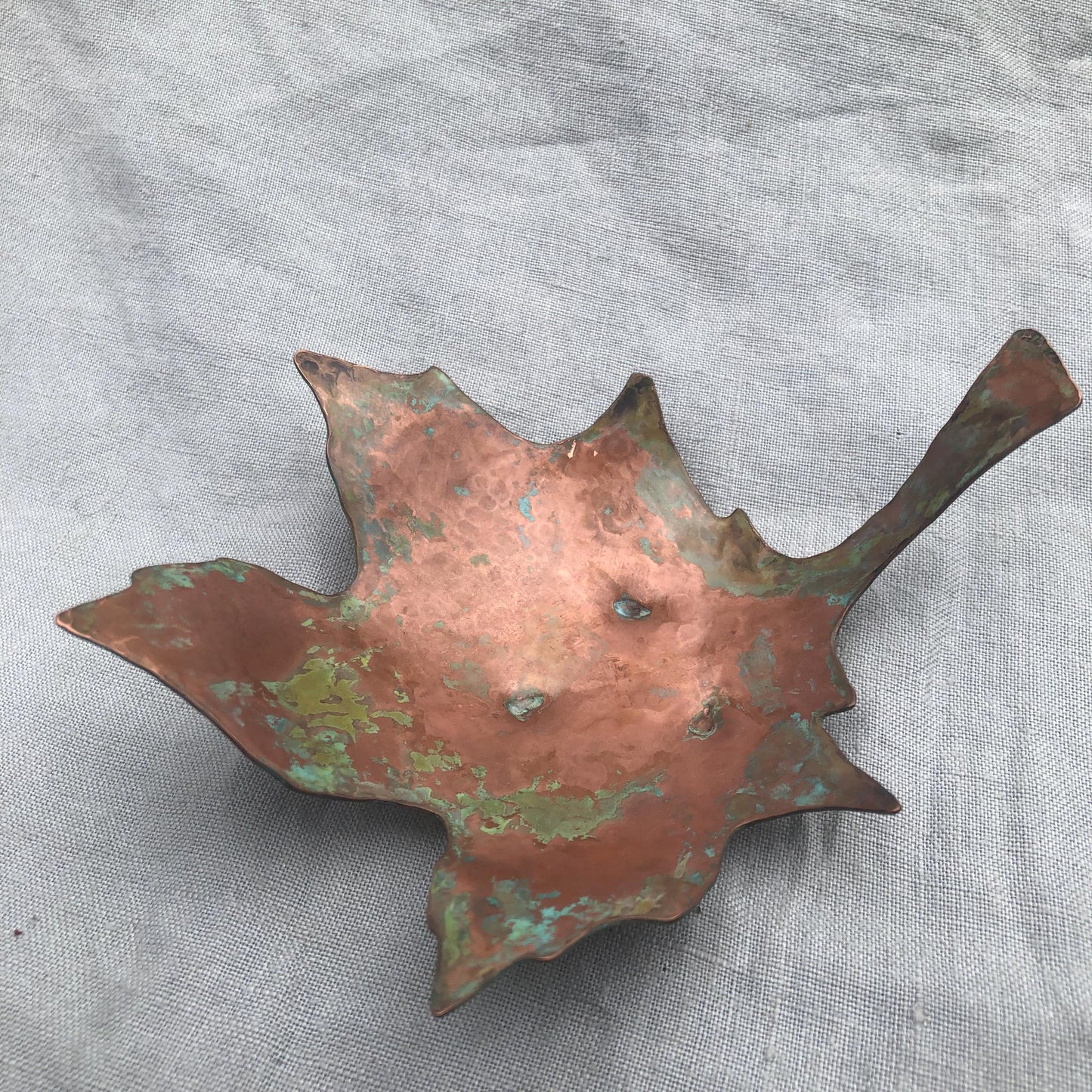 Maple leaf bowl in copper with verdigris patina