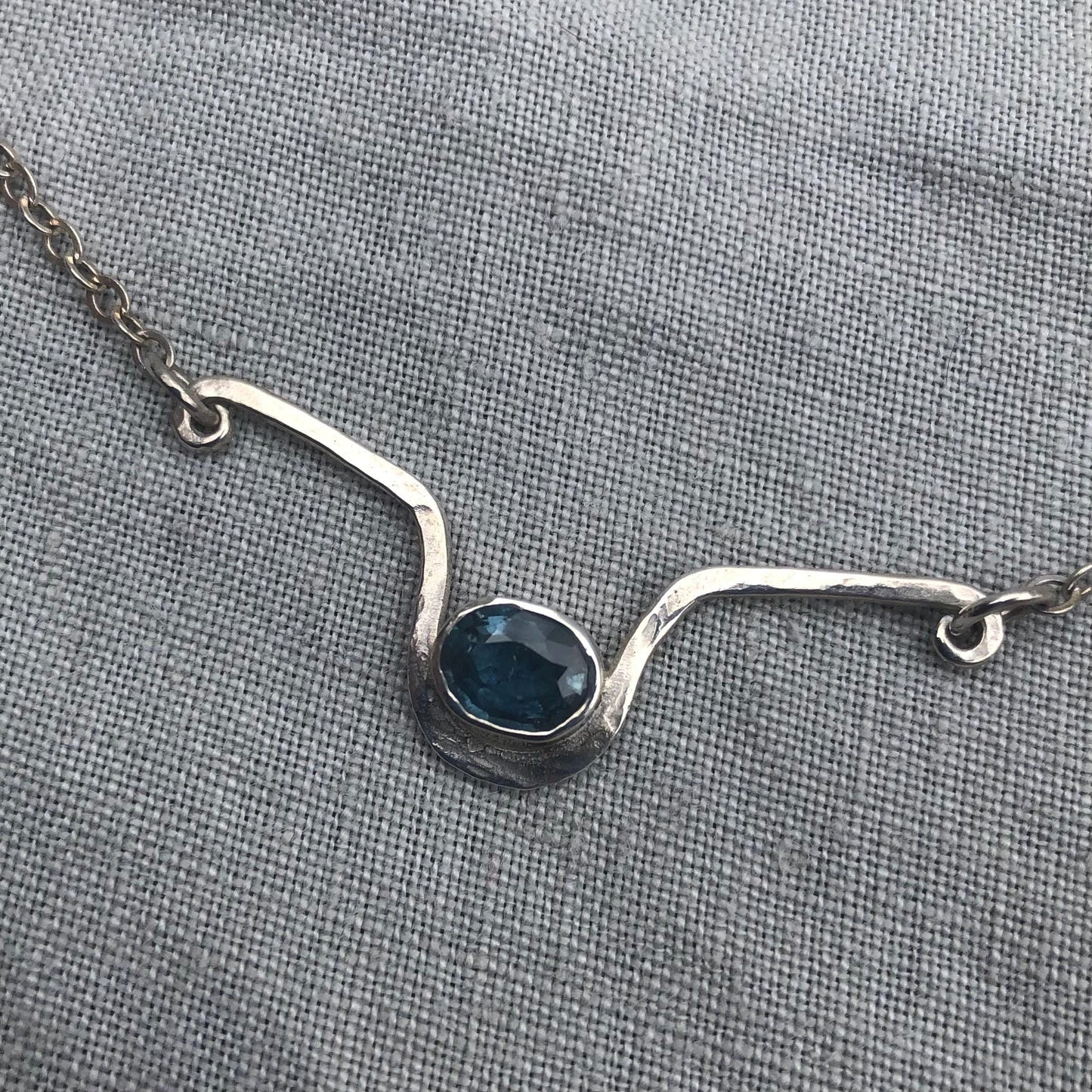 Natural earth-mined sapphire statement necklace in argentium sterling silver // September birthstone necklace