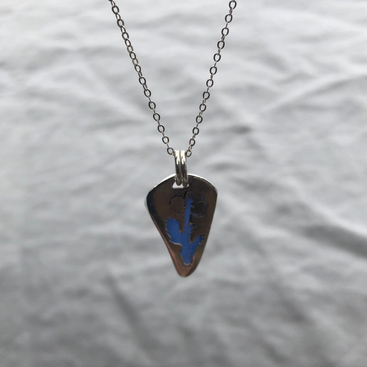 Blue sea glass pendant in argentium sterling silver // Found beach glass necklace // Patent medicine bottle sea glass necklace
