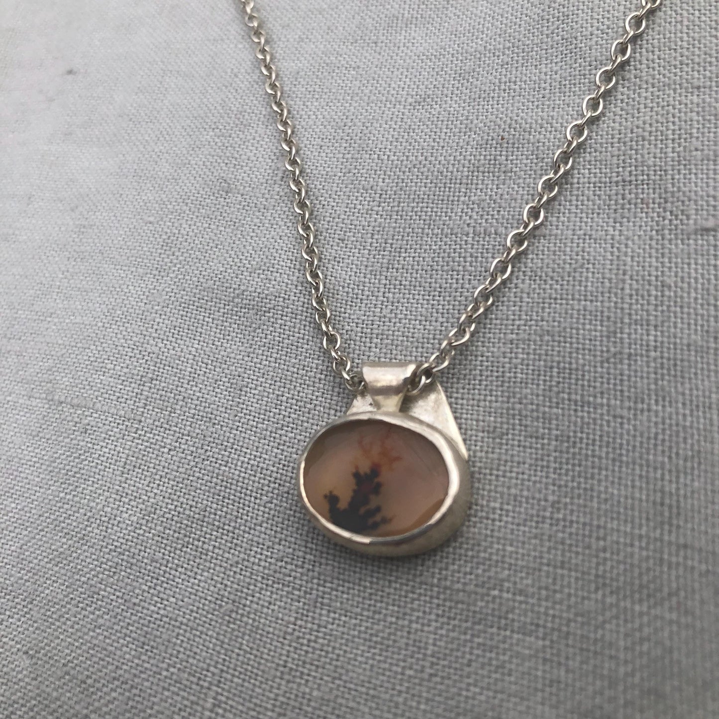 Dendritic agate pendant in argentium sterling silver // Tiny dendritic agate pendant no. 1
