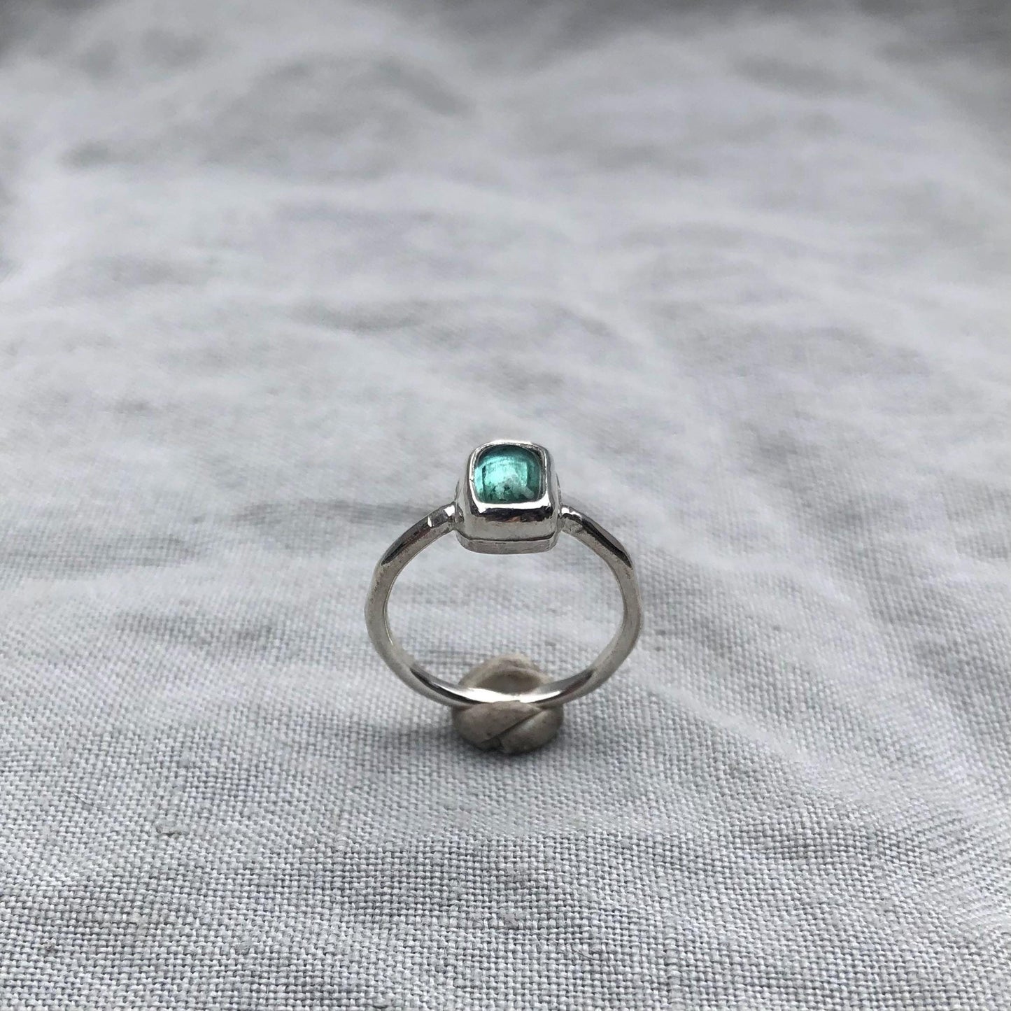 Paraiba color tourmaline cabochon ring in argentium sterling silver // Blue green tourmaline ring // U.S. size 4 1/2