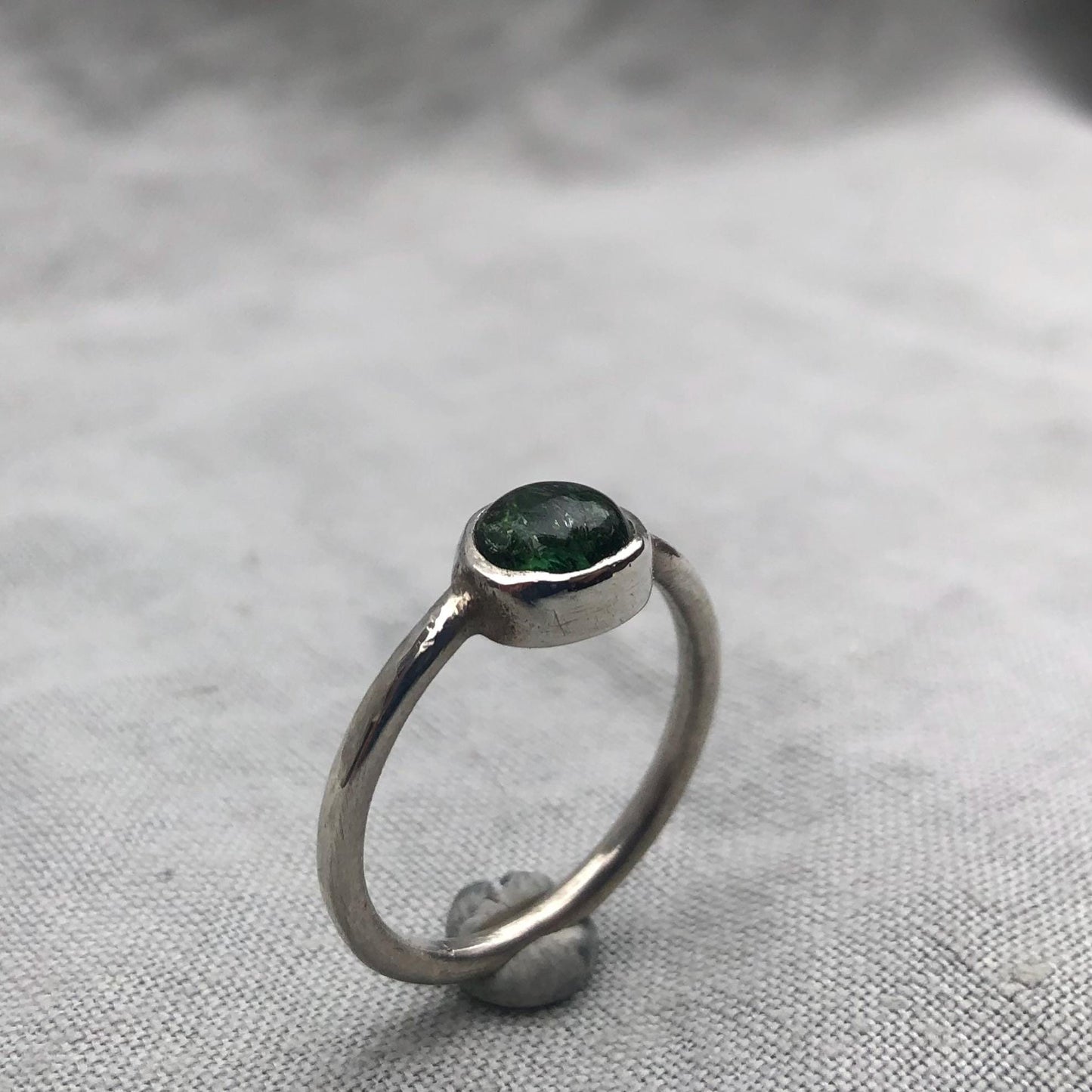 Green tourmaline ring in argentium sterling silver // U.S. size 8 1/2
