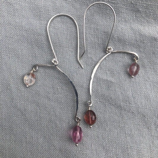 Kinetic sculptural pink tourmaline earrings in argentium sterling silver // Pink tourmaline Calder earrings