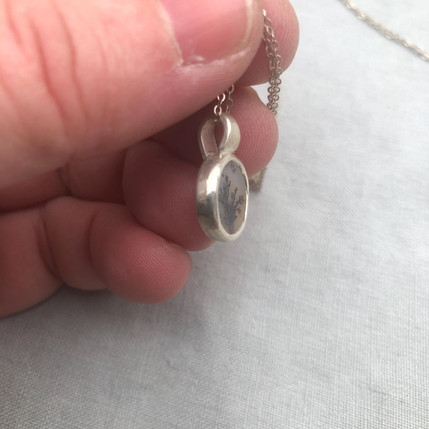 Dendritic agate pendant in argentium sterling silver // Tiny dendritic agate pendant no. 2