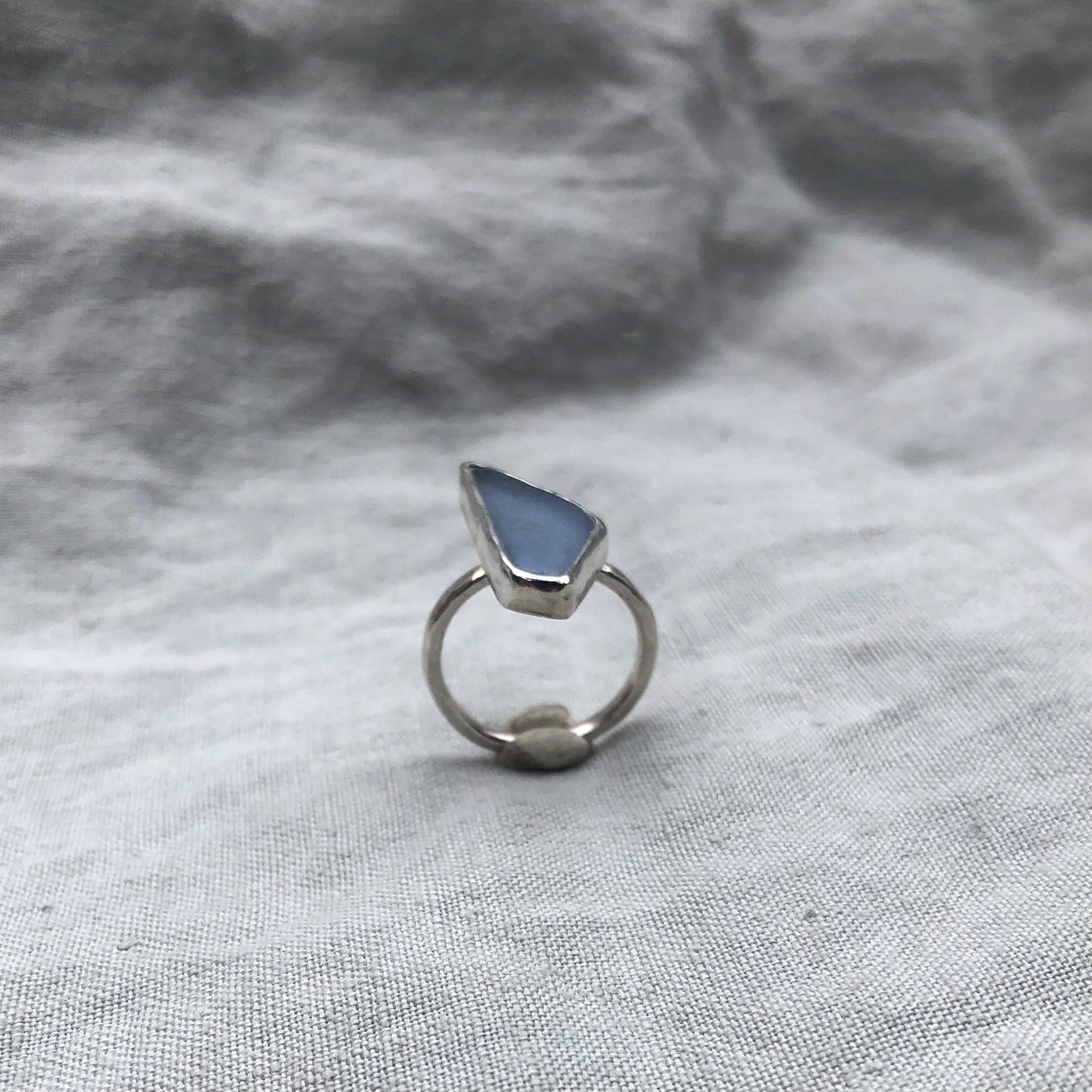 Light blue sea glass ring in argentium sterling silver // Geometric sea glass ring // Found beach glass ring // U.S. size 6 3/4