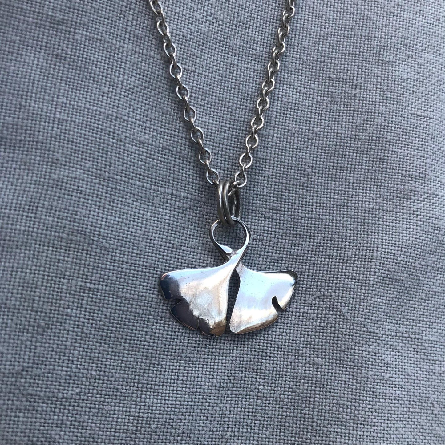 Ginkgo leaf pendant in argentium sterling silver
