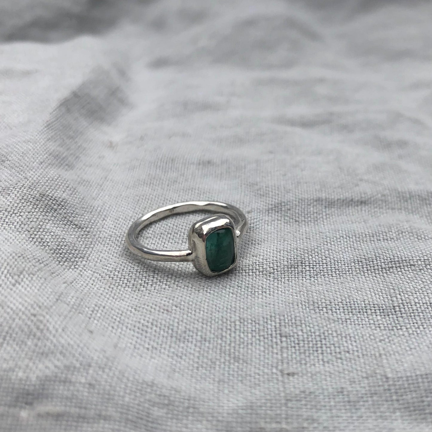 Paraiba color tourmaline cabochon ring in argentium sterling silver // Blue green tourmaline ring // U.S. size 4 1/2