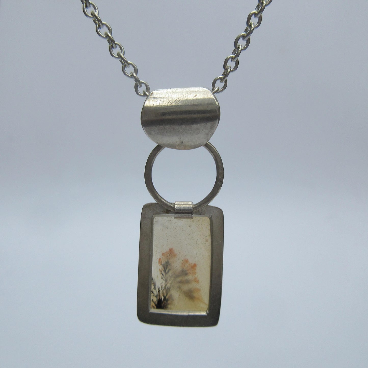 Dendritic agate pendant in argentium sterling silver // "Disappearing" dendritic agate pendant