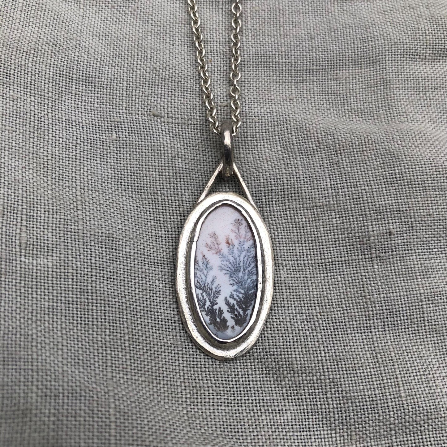 Milky dendritic agate necklace in argentium sterling silver