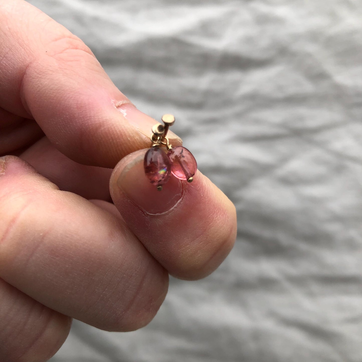 Solid gold stud earrings with removable pink tourmaline gemstones