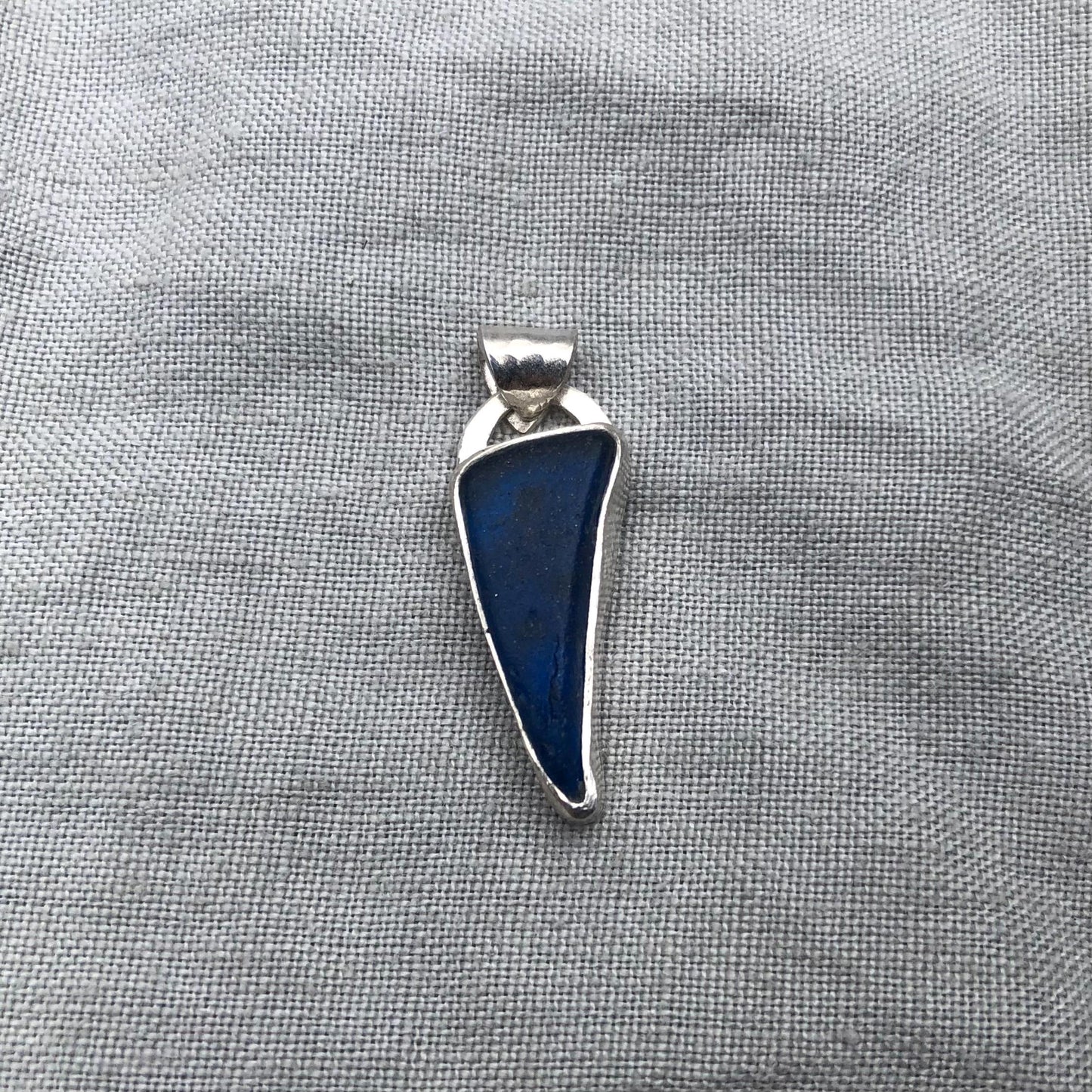 Teal blue sea glass pendant in argentium sterling silver // Found beach glass pendant