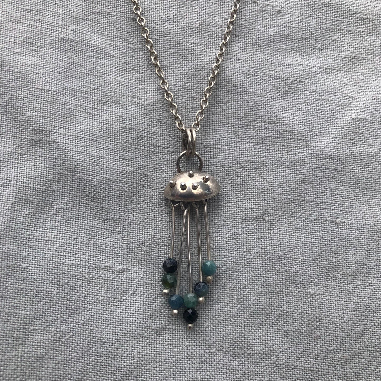 Blue tourmaline pendant in argentium sterling silver // Jellyfish pendant