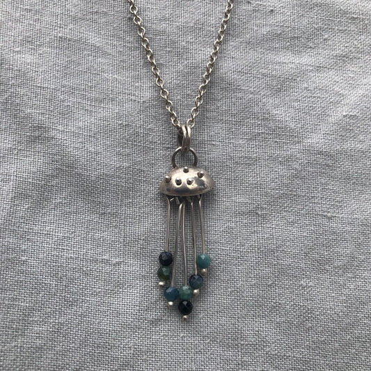 Blue tourmaline pendant in argentium sterling silver // Jellyfish pendant