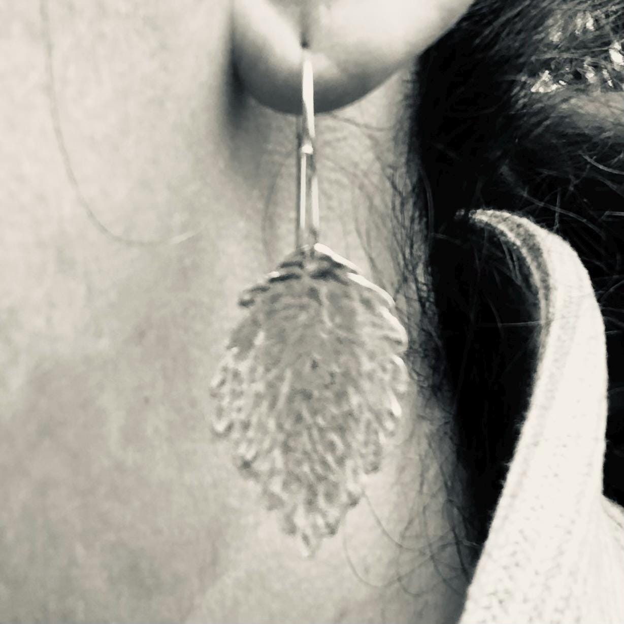 Beech leaf earrings in hammered argentium sterling silver // Botanical earrings