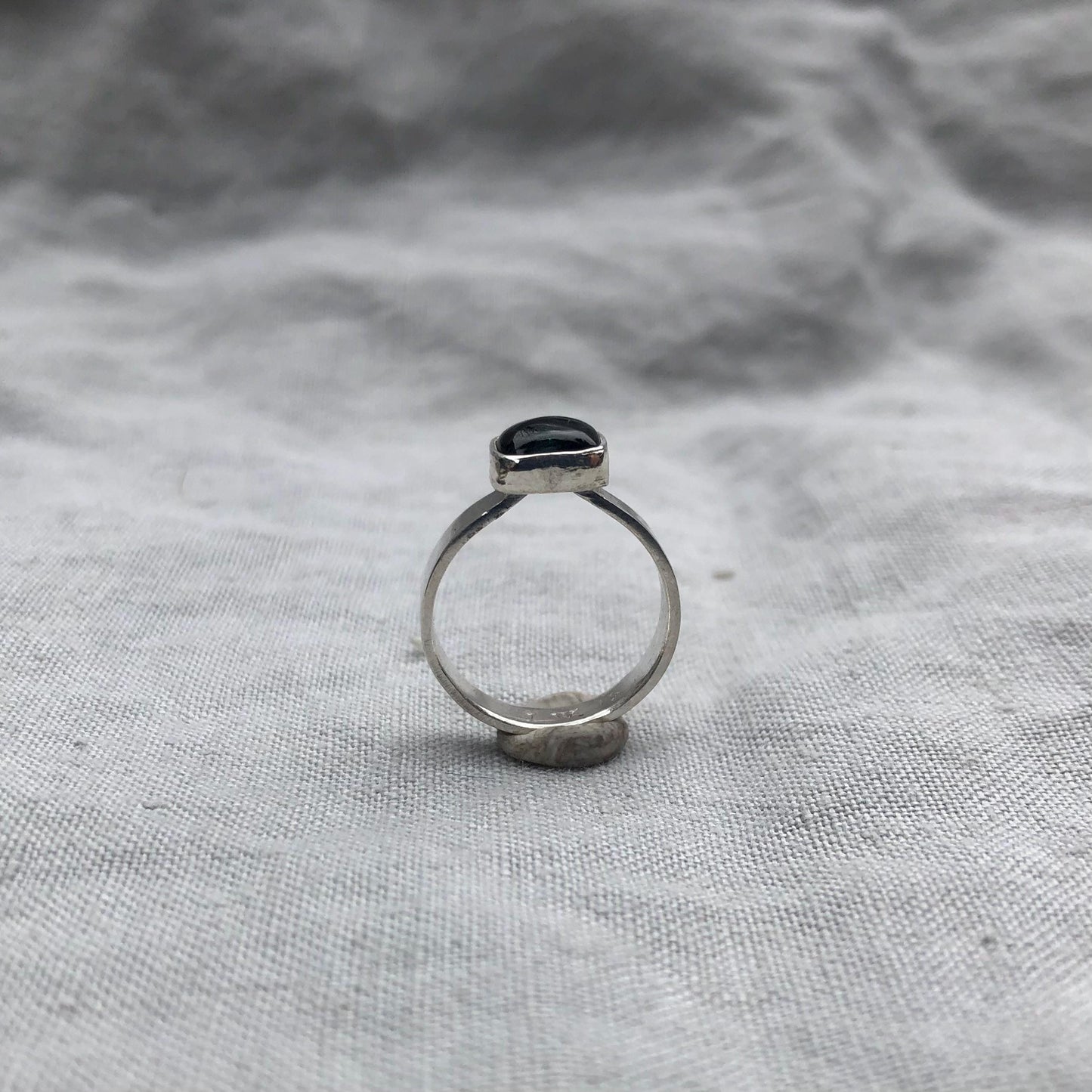 Teal green tourmaline cabochon ring in argentium sterling silver // U.S. size 6