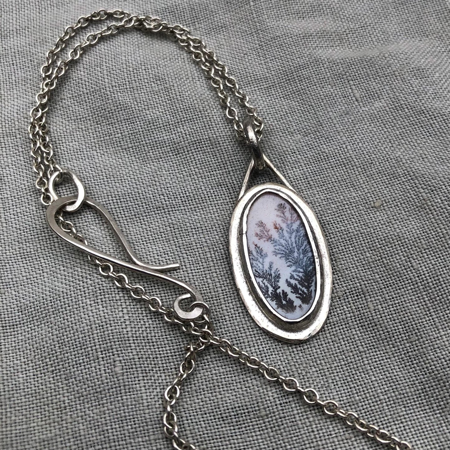 Milky dendritic agate necklace in argentium sterling silver