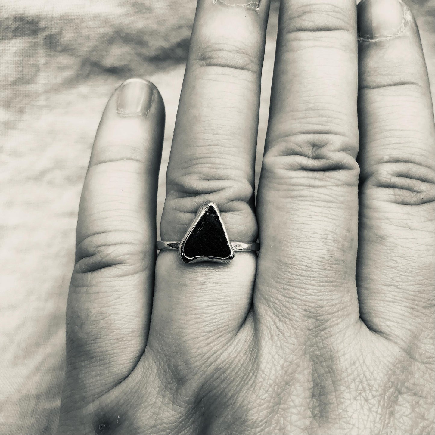 Electric blue sea glass ring in argentium sterling silver // Found beach glass ring // U.S. size 7 1/2