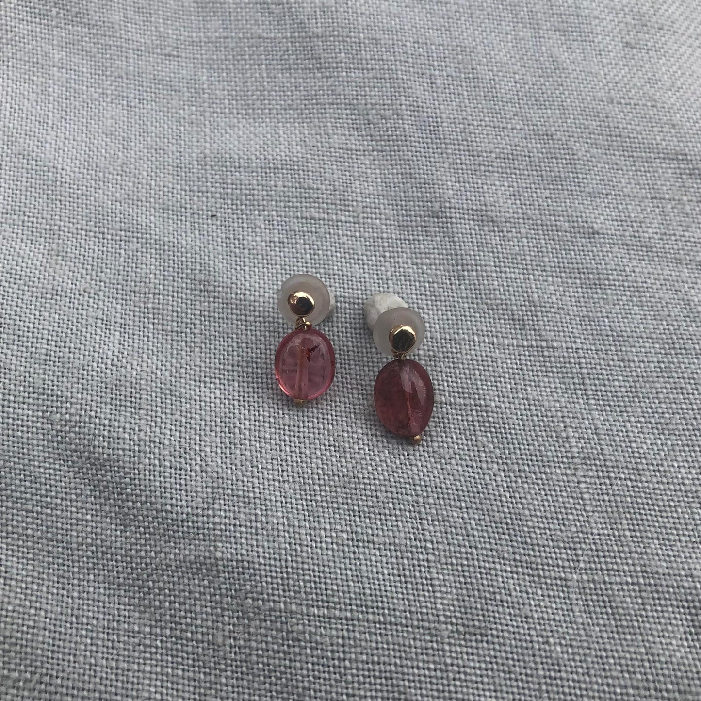 Solid gold stud earrings with removable pink tourmaline gemstones