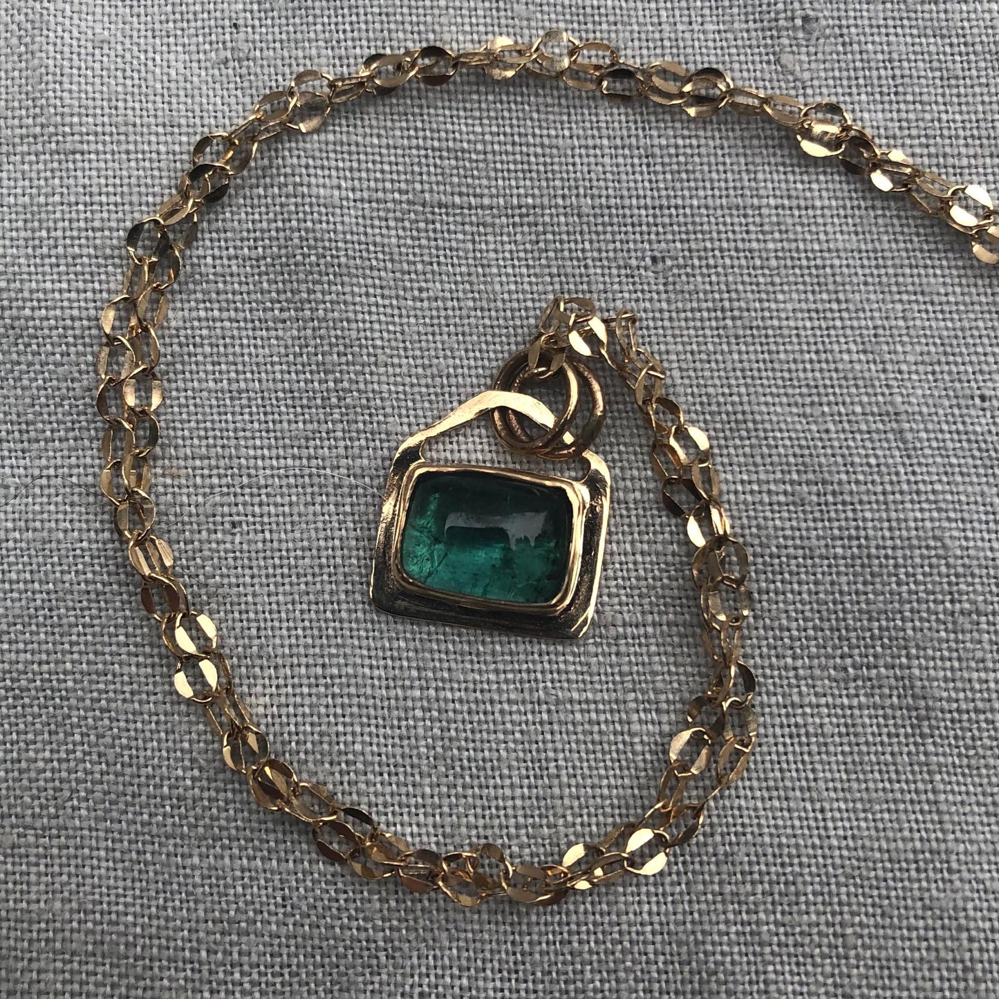 Solid gold teal green tourmaline pendant // 14k blue-green tourmaline necklace