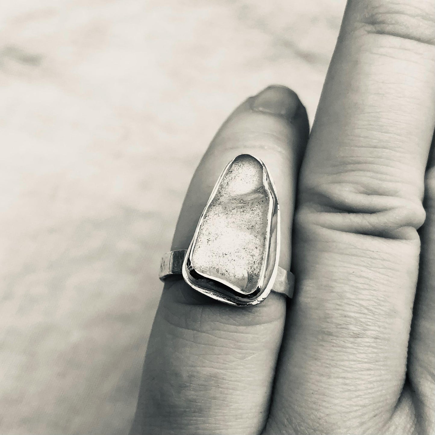 Aqua green sea glass ring in argentium sterling silver // Found beach glass ring // U.S. size 5 3/4