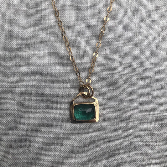 Solid gold teal green tourmaline pendant // 14k blue-green tourmaline necklace