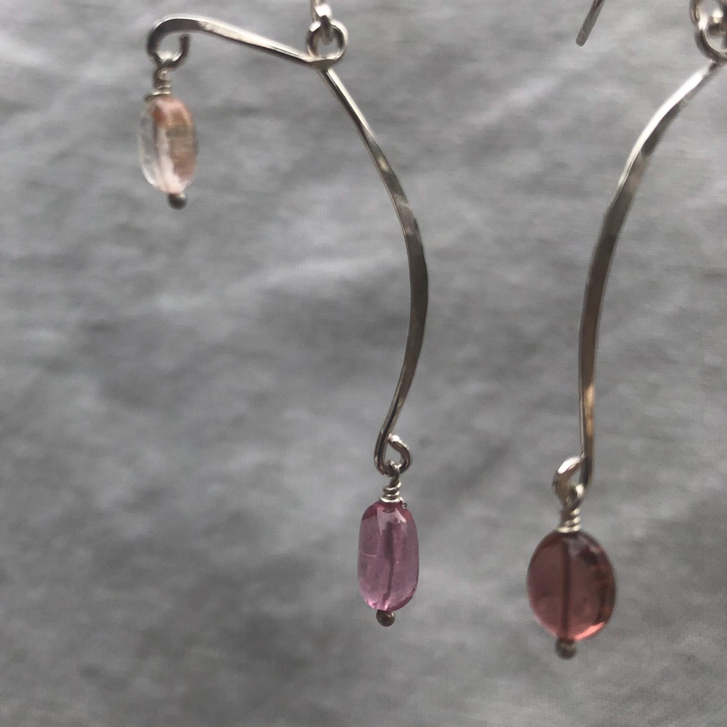 Kinetic sculptural pink tourmaline earrings in argentium sterling silver // Pink tourmaline Calder earrings